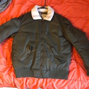 Olive Green Bomber Jacket w/ Fur!